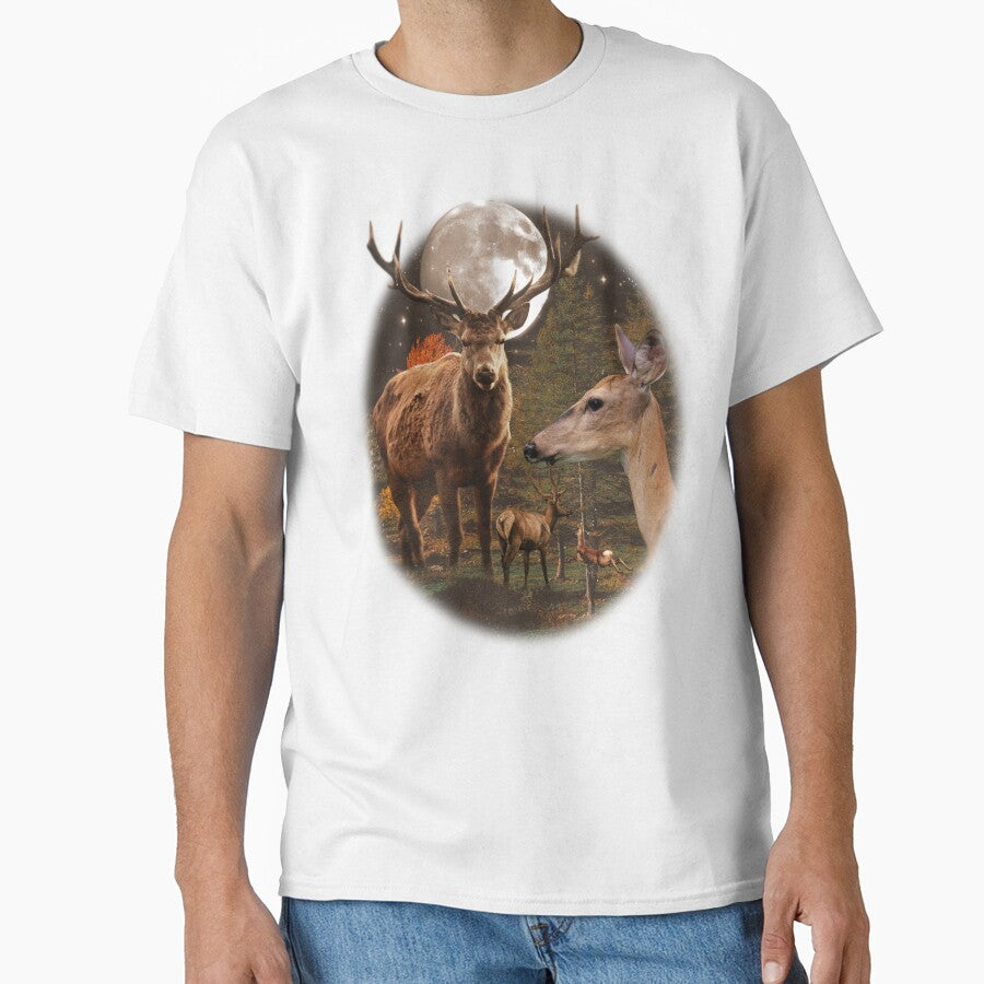 Vintage Deer and Stag Moon Mystical Forest by EARTH - Adult & Kids T-Shirts, Sweatshirts & Hoodies apparel design preview 1