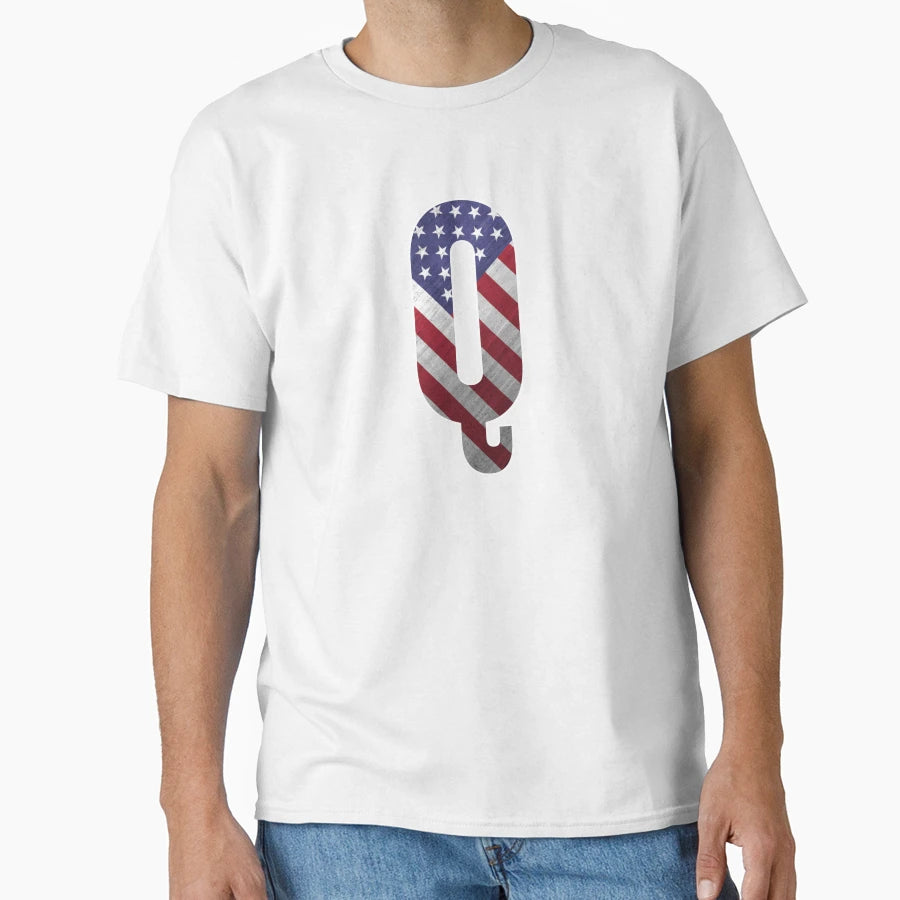 Letter Q Patriotic Art American Flag T-Shirt - Trendy Graphic Men Women - T-Shirt, Sweatshirt, Hoodie
