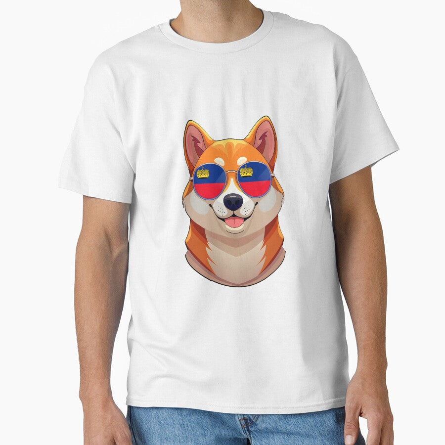 Vintage Patriotic Shiba Inu Liechtensteiner Flag by - Adult & Kids T-Shirts, Sweatshirts & Hoodies apparel design preview 1