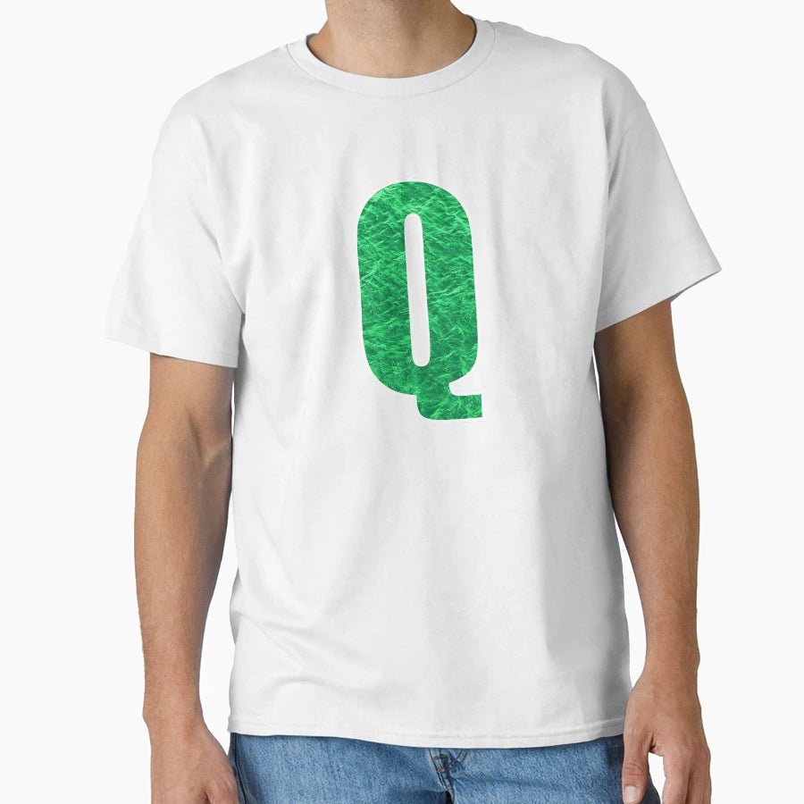 Letter Q Green Water Wave Ocean Art T-Shirt - Unique Graphic Unisex - T-Shirt, Sweatshirt, Hoodie