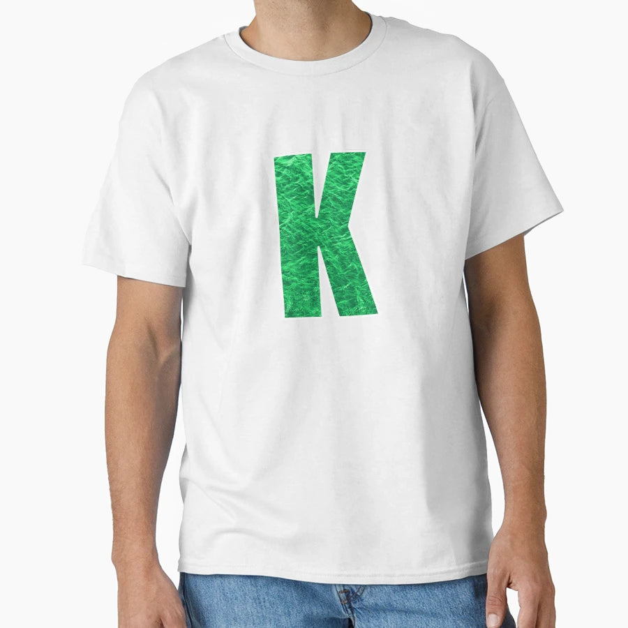 Letter K Green Water Wave Ocean Art T-Shirt - Minimalist Print Unisex - T-Shirt, Sweatshirt, Hoodie