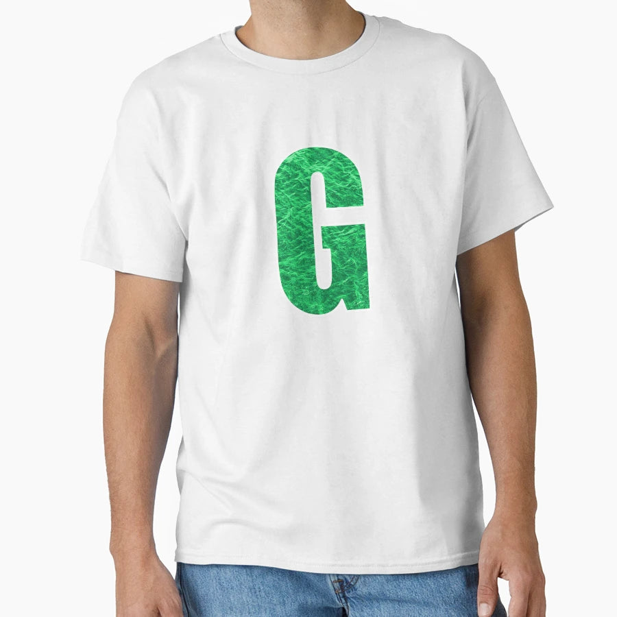 Letter G Green Water Wave Ocean Art T-Shirt - Minimalist Print for Adults - T-Shirt, Sweatshirt, Hoodie