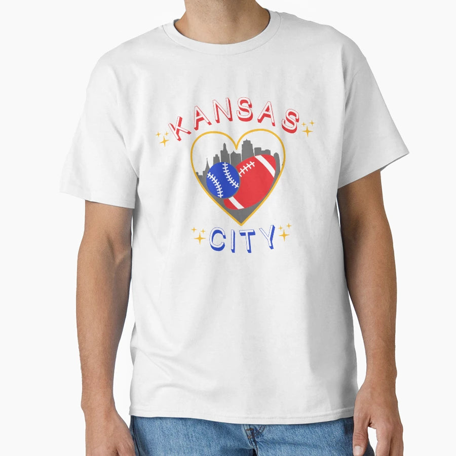 Kansas City Baseball Football Heart T-Shirt - Streetwear Style Unisex - T-Shirt, Sweatshirt, Hoodie