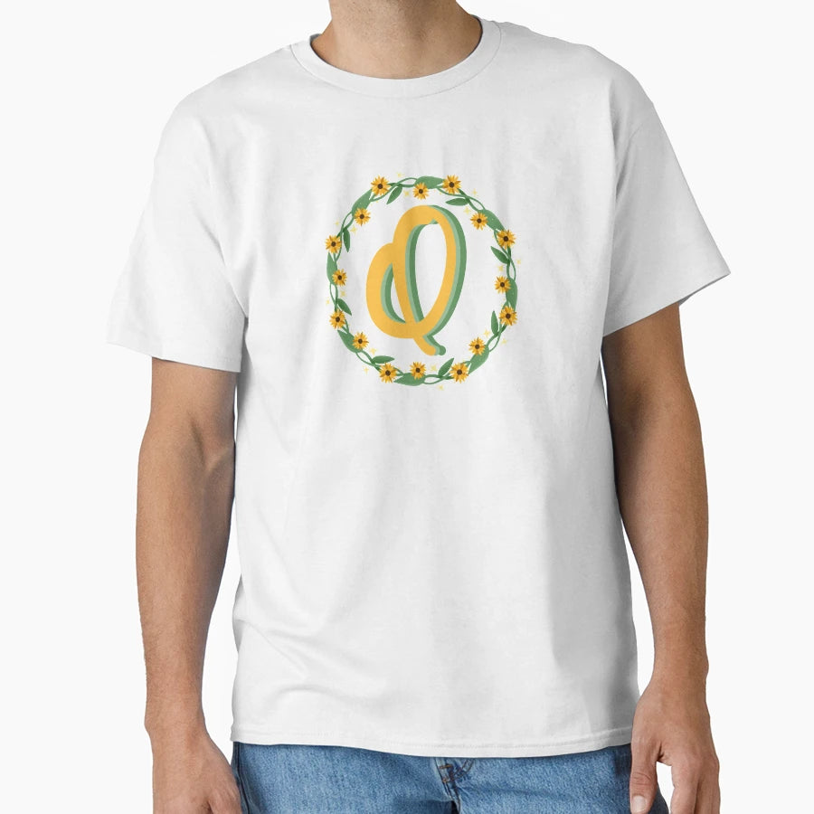 Q Monogram Sunflower Wreath T-Shirt - Minimalist Print Unisex - T-Shirt, Sweatshirt, Hoodie
