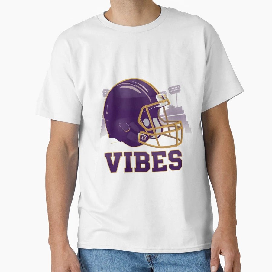 Purple Gold Helmet Game Day Vibes T-Shirt - Aesthetic Graphic Men Women - T-Shirt, Sweatshirt, Hoodie