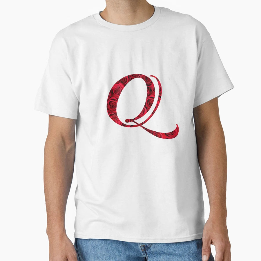 Letter Q Red Rose T-Shirt - Casual Everyday Wear for Adults - T-Shirt, Sweatshirt, Hoodie