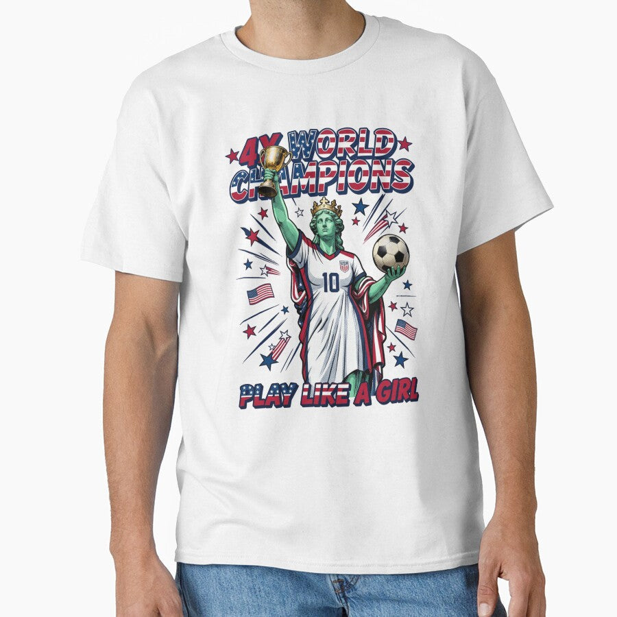 Play Like A Girl Lady Liberty USA Women's Soccer - Adult & Kids T-Shirts, Sweatshirts & Hoodies apparel design preview 1