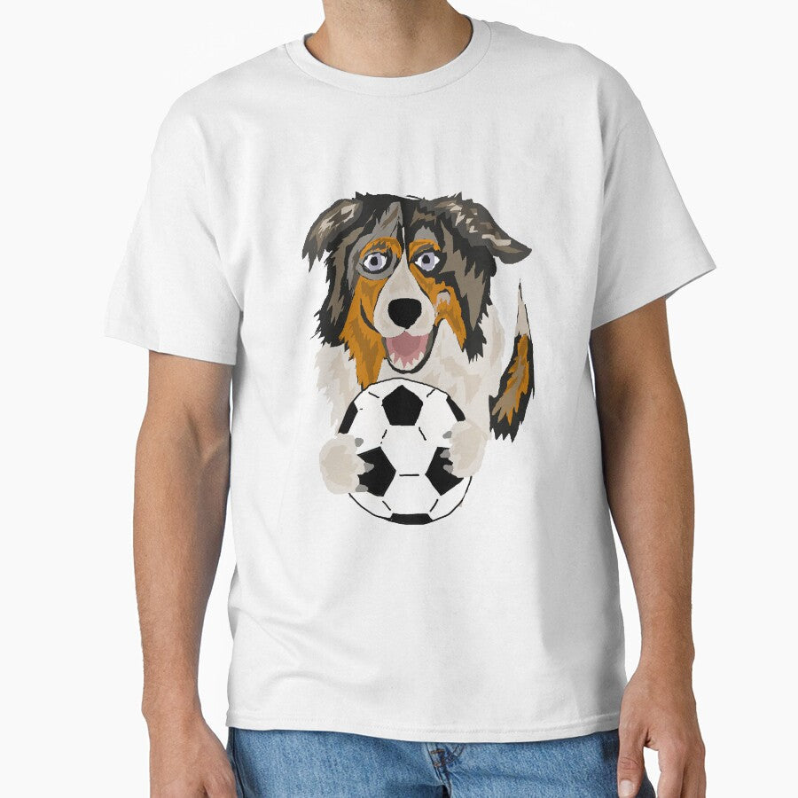 Funny Australian Shepherd Dog Playing Soccer by - Adult & Kids T-Shirts, Sweatshirts & Hoodies apparel design preview 1