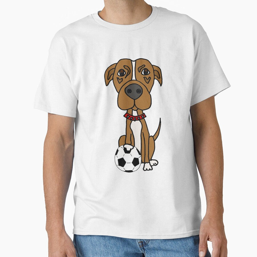 Funny Pit Bull Dog Playing Soccer by Nature's Fancy - Adult & Kids T-Shirts, Sweatshirts & Hoodies apparel design preview 1