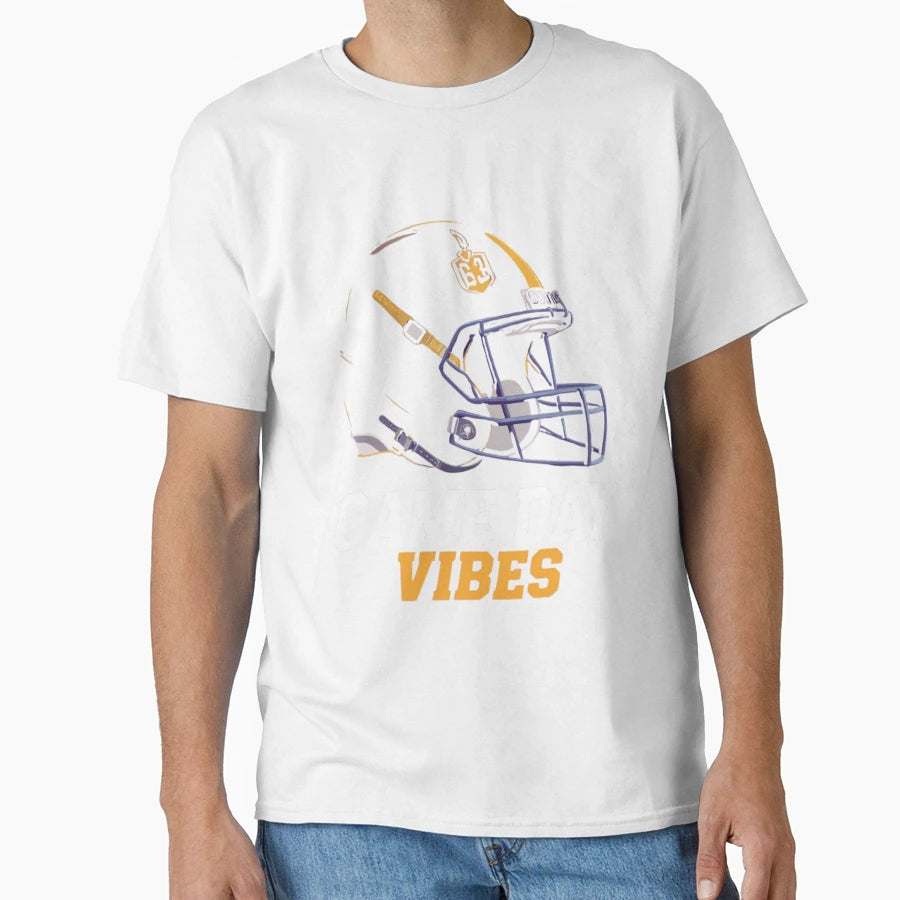 Copy Purple Gold Helmet Game Day Vibes T-Shirt - Novelty Apparel Men Women - T-Shirt, Sweatshirt, Hoodie