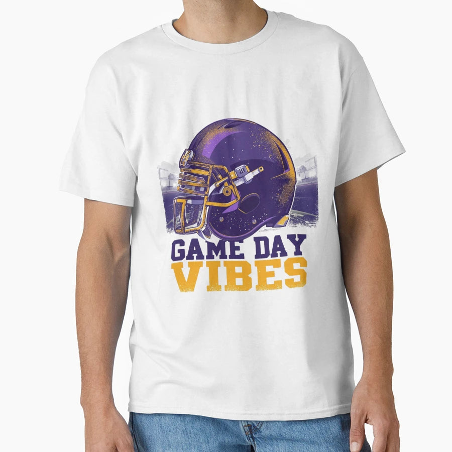 Copy Purple Gold Helmet Game Day Vibes T-Shirt - Trendy Graphic Unisex - T-Shirt, Sweatshirt, Hoodie