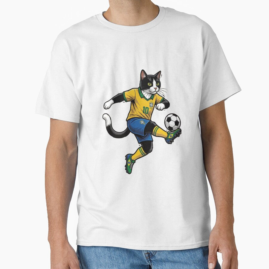 Retro 90s Brazilian Soccer Cat by Ink Void Co. - Adult & Kids T-Shirts, Sweatshirts & Hoodies apparel design preview 1