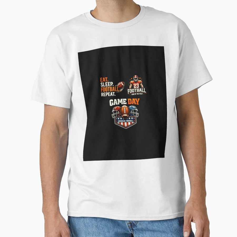 American Football Game Day Eat Sleep T-Shirt - Trendy Graphic for Adults - T-Shirt, Sweatshirt, Hoodie