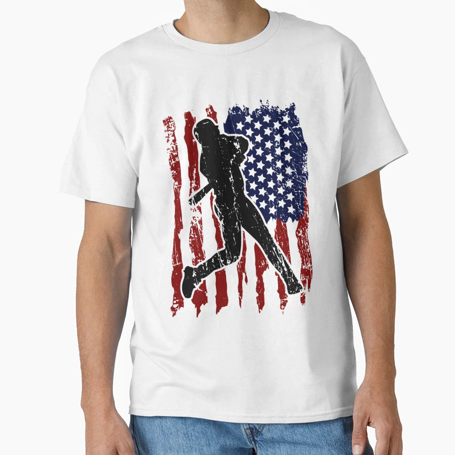 Baseball Player American Us Flag T-Shirt - Casual Everyday Wear Men Women - T-Shirt, Sweatshirt, Hoodie