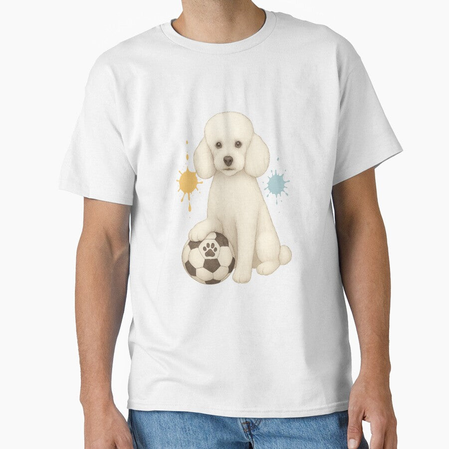 White Poodle with soccer ball by Idelab-11 - Adult & Kids T-Shirts, Sweatshirts & Hoodies apparel design preview 1