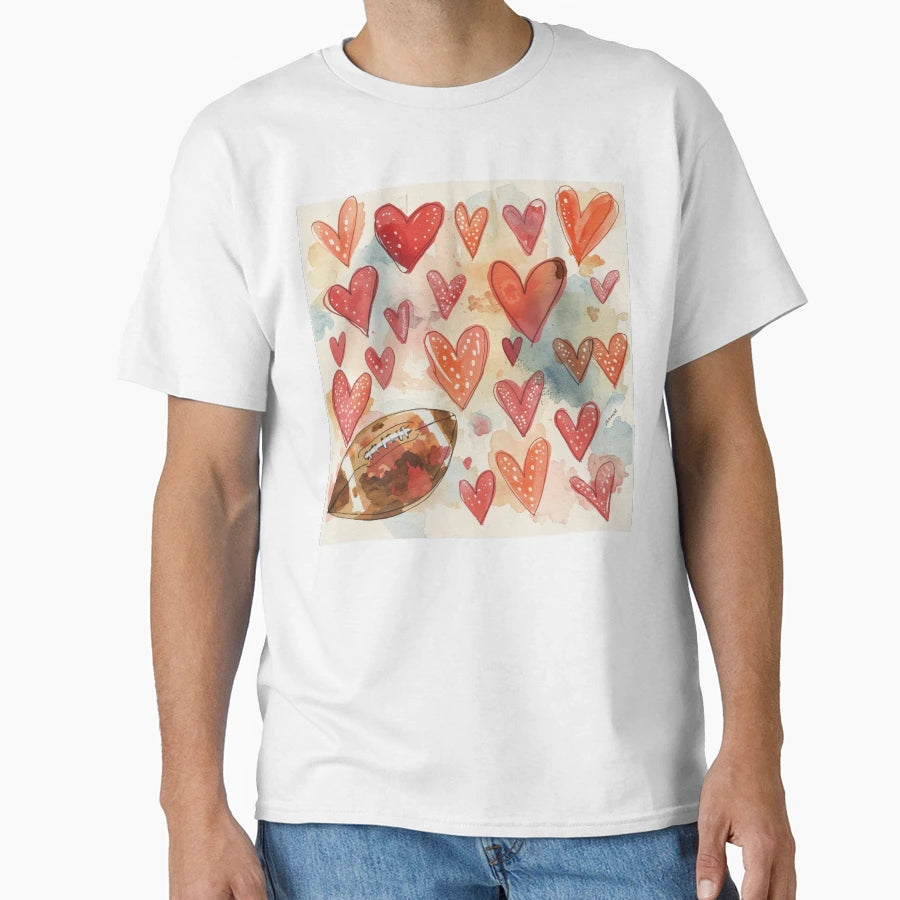 Football Patterned Hearts T-Shirt - Trendy Graphic Unisex - T-Shirt, Sweatshirt, Hoodie