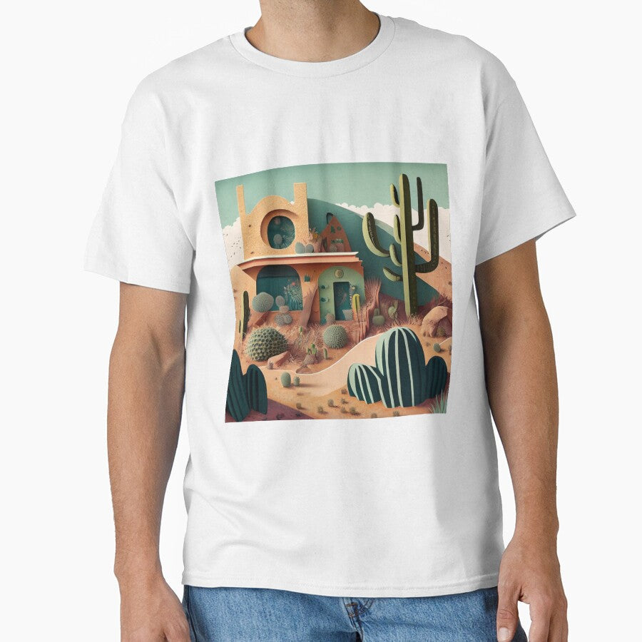 Desert Oasis: Peaceful Abode Surrounded by Cactus - Adult & Kids T-Shirts, Sweatshirts & Hoodies apparel design preview 1