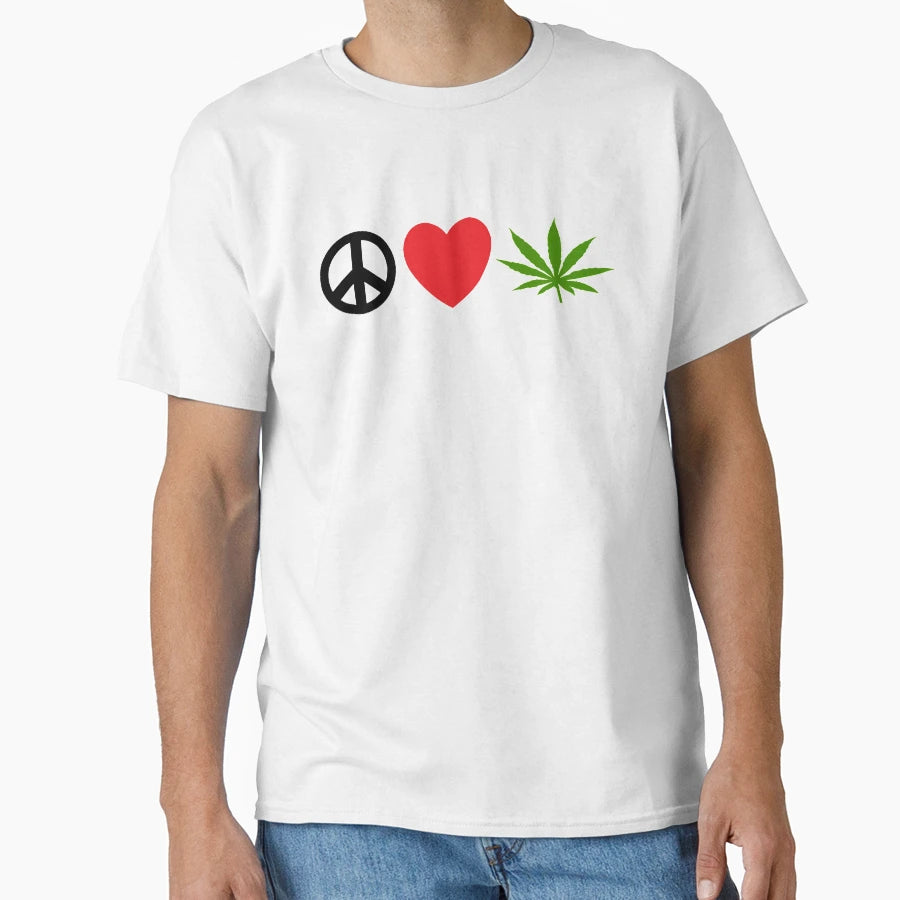 Peace Love Marijuana T-Shirt - Aesthetic Graphic Unisex - T-Shirt, Sweatshirt, Hoodie
