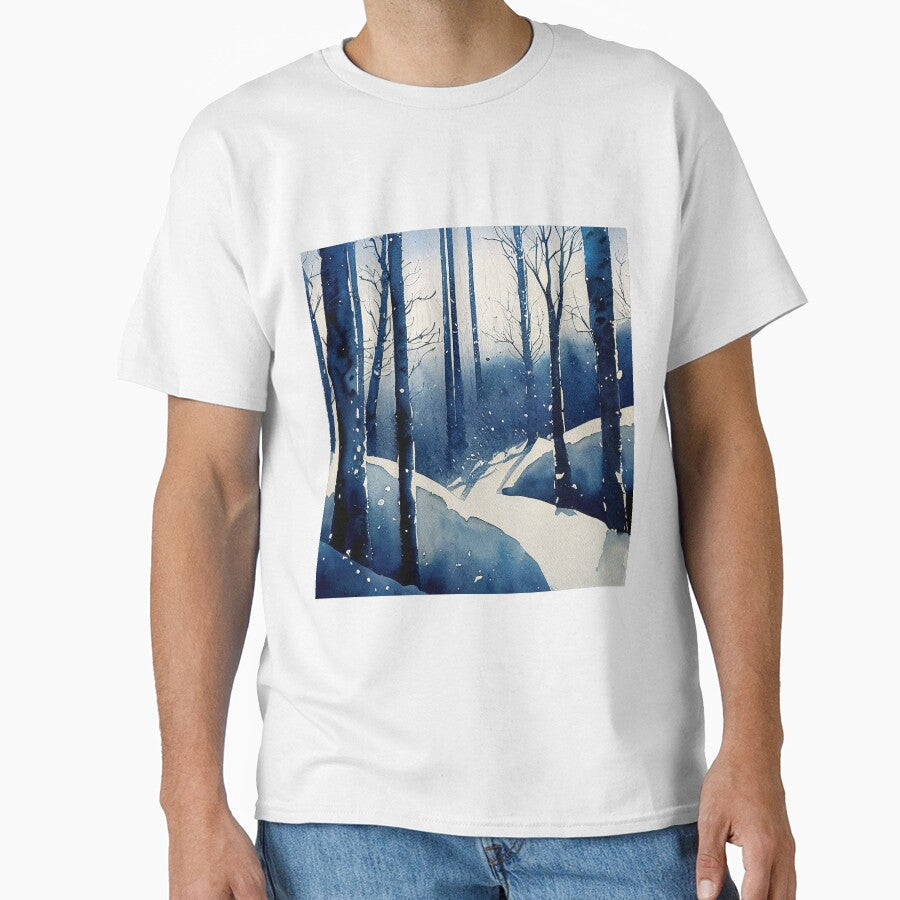 Deep blue forest winter in loose fluid watercolor for - Adult & Kids T-Shirts, Sweatshirts & Hoodies apparel design preview 1