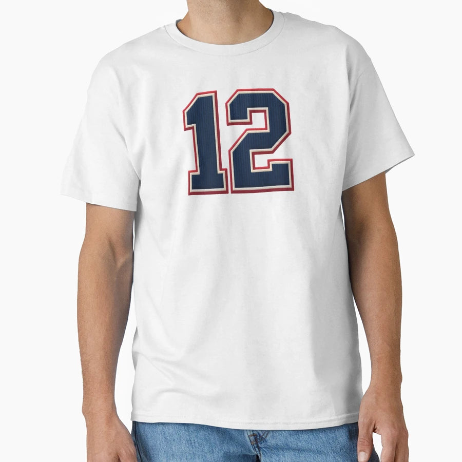 Number 12 New England Tom Patriots T-Shirt - Fun Novelty Design for Adults - T-Shirt, Sweatshirt, Hoodie