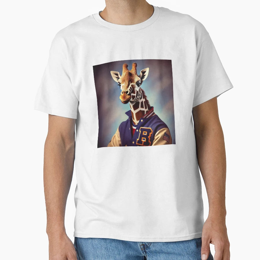 80S Yearbook Jock Giraffe V1 T-Shirt - Fun Novelty Design for Adults - T-Shirt, Sweatshirt, Hoodie