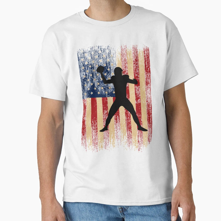 Usa Flag American Football Player T-Shirt - Minimalist Print Men Women - T-Shirt, Sweatshirt, Hoodie