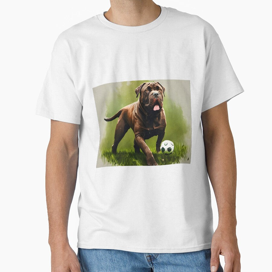 Brown cane corso dog play soccer by PTB Art Design - Adult & Kids T-Shirts, Sweatshirts & Hoodies apparel design preview 1