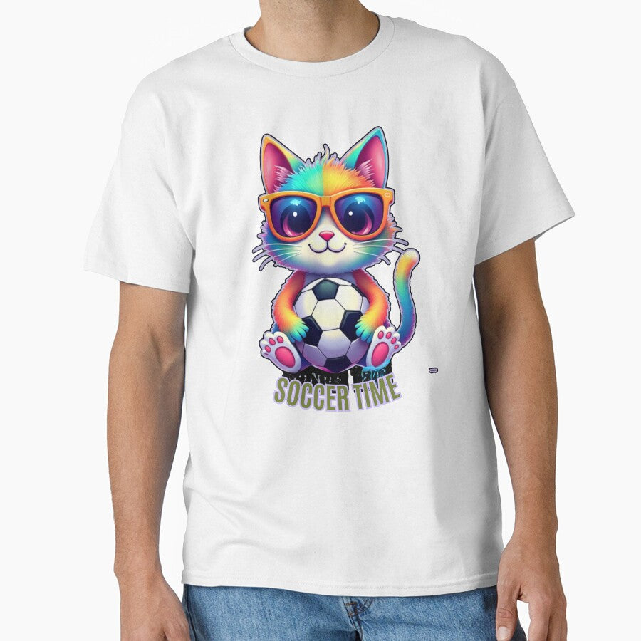 Soccer Time Cool Cat Rainbow Kitty by PriyaMagic - Adult & Kids T-Shirts, Sweatshirts & Hoodies apparel design preview 1