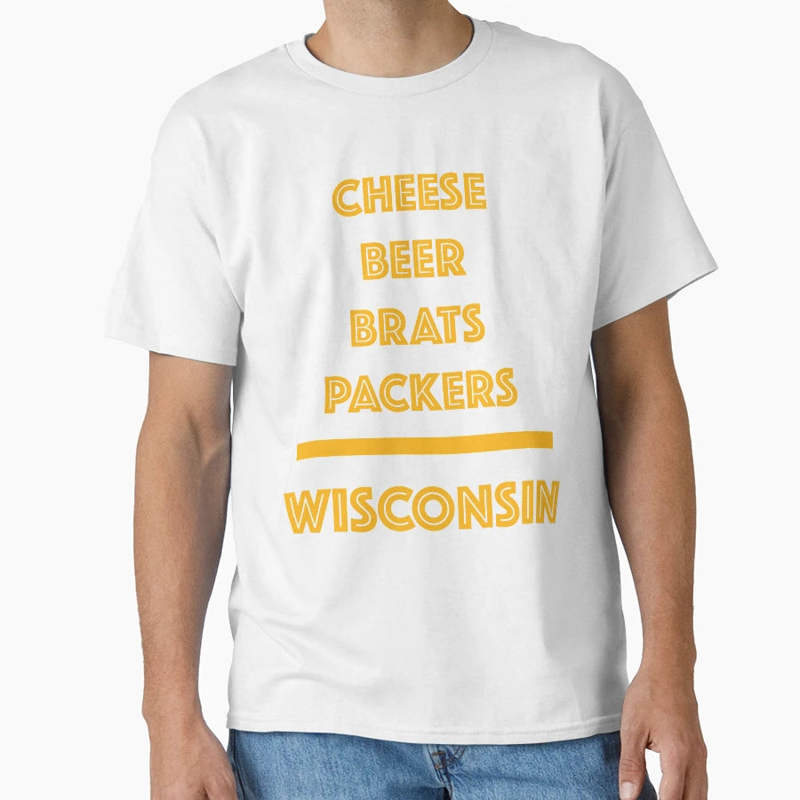 Cheese Beer Brats Packers Wisconsin T-Shirt - Fun Novelty Design for Adults - T-Shirt, Sweatshirt, Hoodie