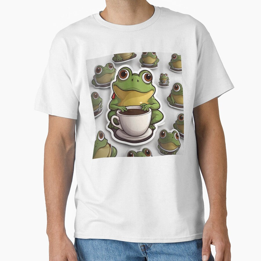 Funny Frog Drinking Coffee Sticker by NexoraHub - Adult & Kids T-Shirts, Sweatshirts & Hoodies apparel design preview 1