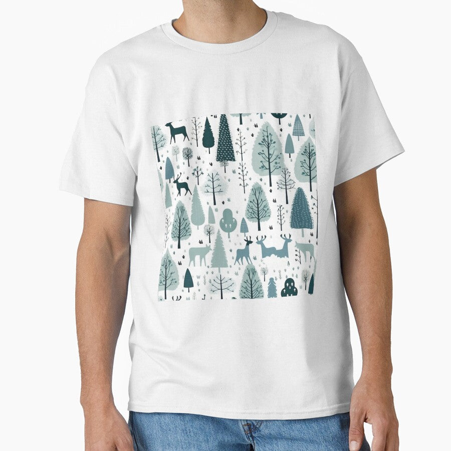 Forest Deers Green White Pattern by Aelbrn - Adult & Kids T-Shirts, Sweatshirts & Hoodies apparel design preview 1