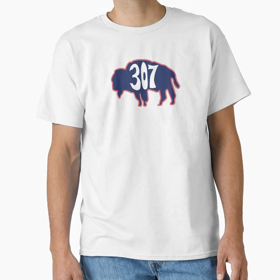Hand Drawn Wyoming Buffalo 307 Red Blue T-Shirt - Unique Graphic Unisex - T-Shirt, Sweatshirt, Hoodie