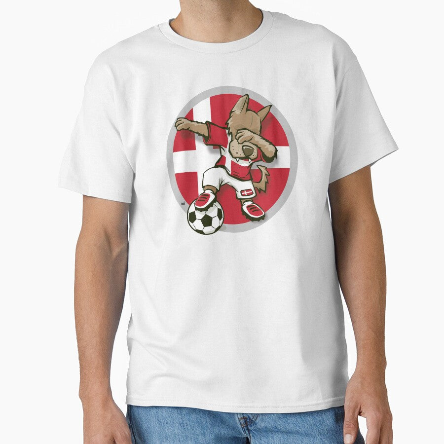Football Dabbing Dog Denmark by m. i. - Adult & Kids T-Shirts, Sweatshirts & Hoodies apparel design preview 1