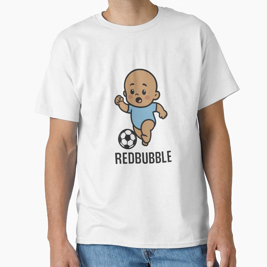 Happy Baby Kicking Soccer Ball Cute Cartoon Design by - Adult & Kids T-Shirts, Sweatshirts & Hoodies apparel design preview 1