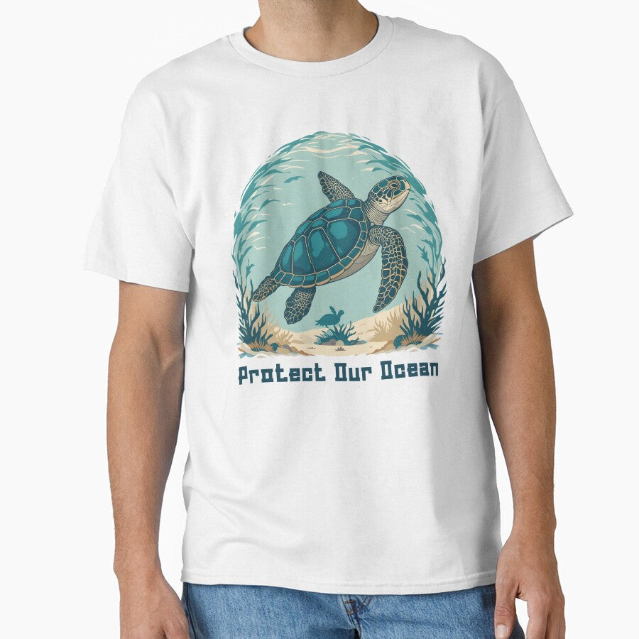 Protect Our Ocean Sea Turtle Illustration by - Adult & Kids T-Shirts, Sweatshirts & Hoodies apparel design preview 1