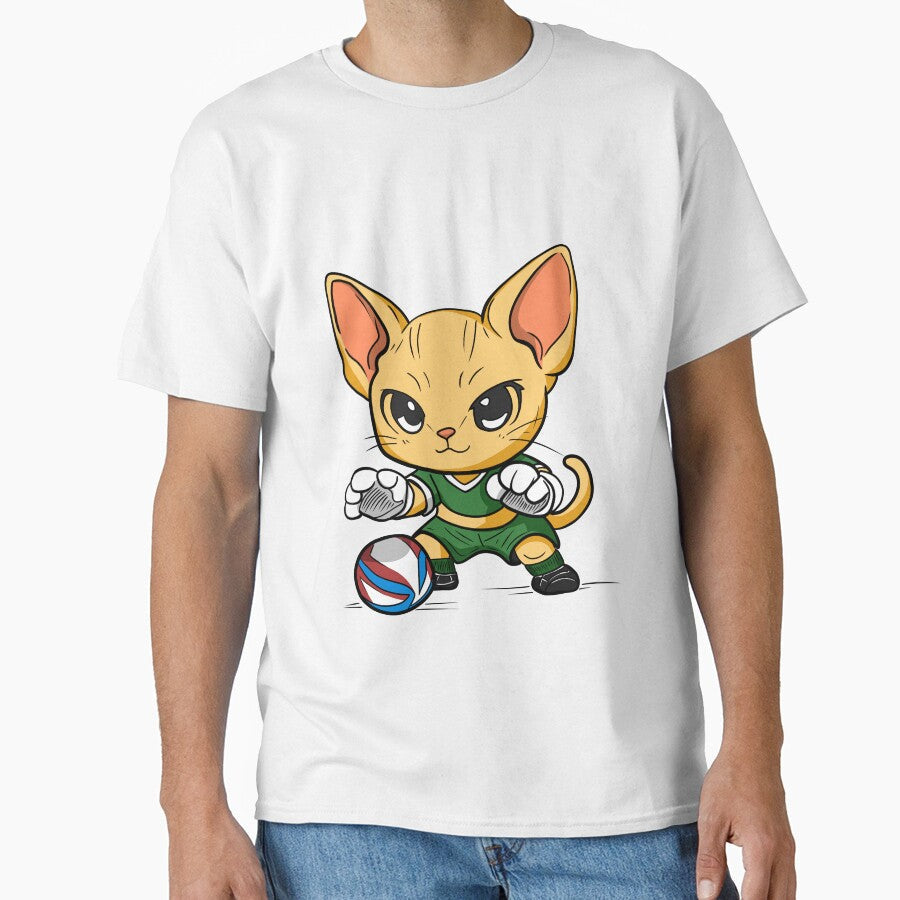 Cute Cat Playing Football Cartoon by Phyllya Design - Adult & Kids T-Shirts, Sweatshirts & Hoodies apparel design preview 1