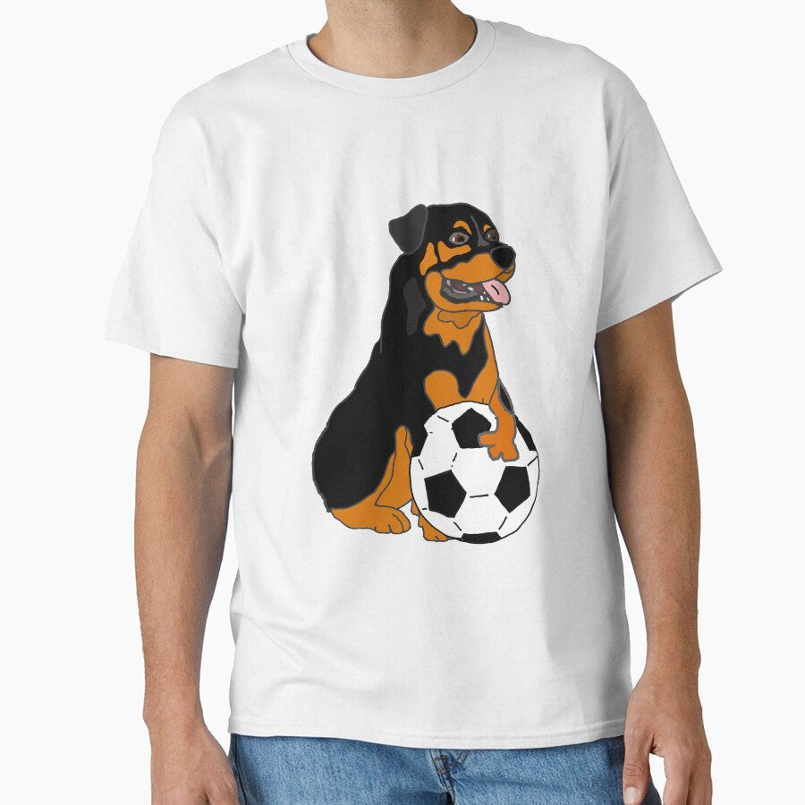 Funny Rottweiler Dog Playing Football Cartoon by - Adult & Kids T-Shirts, Sweatshirts & Hoodies apparel design preview 1