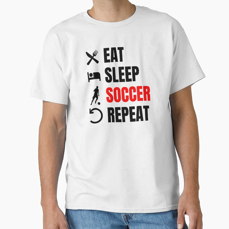 Eat Sleep Soccer Repeat Red Black on White by Web - Adult & Kids T-Shirts, Sweatshirts & Hoodies apparel design preview 1