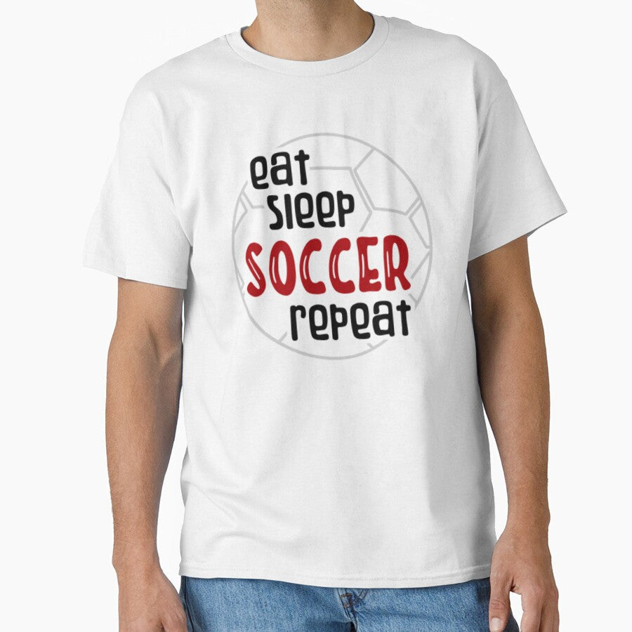 Eat Sleep Soccer Repeat Lover Design by Mundo - Adult & Kids T-Shirts, Sweatshirts & Hoodies apparel design preview 1