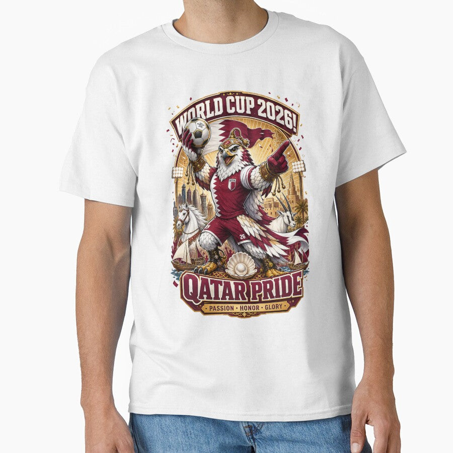 Qatar Pride Falcon World Cup 2026 by Retro Arabica - Adult & Kids T-Shirts, Sweatshirts & Hoodies apparel design preview 1