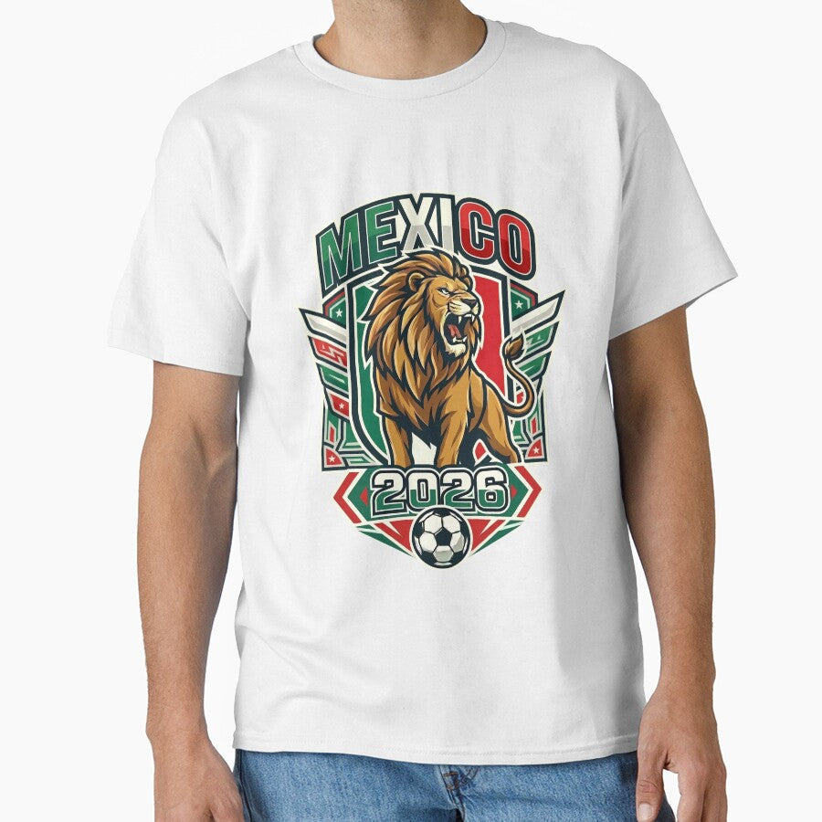 Mexico 2026 Soccer Lion Mascot by laughingshirts - Adult & Kids T-Shirts, Sweatshirts & Hoodies apparel design preview 1