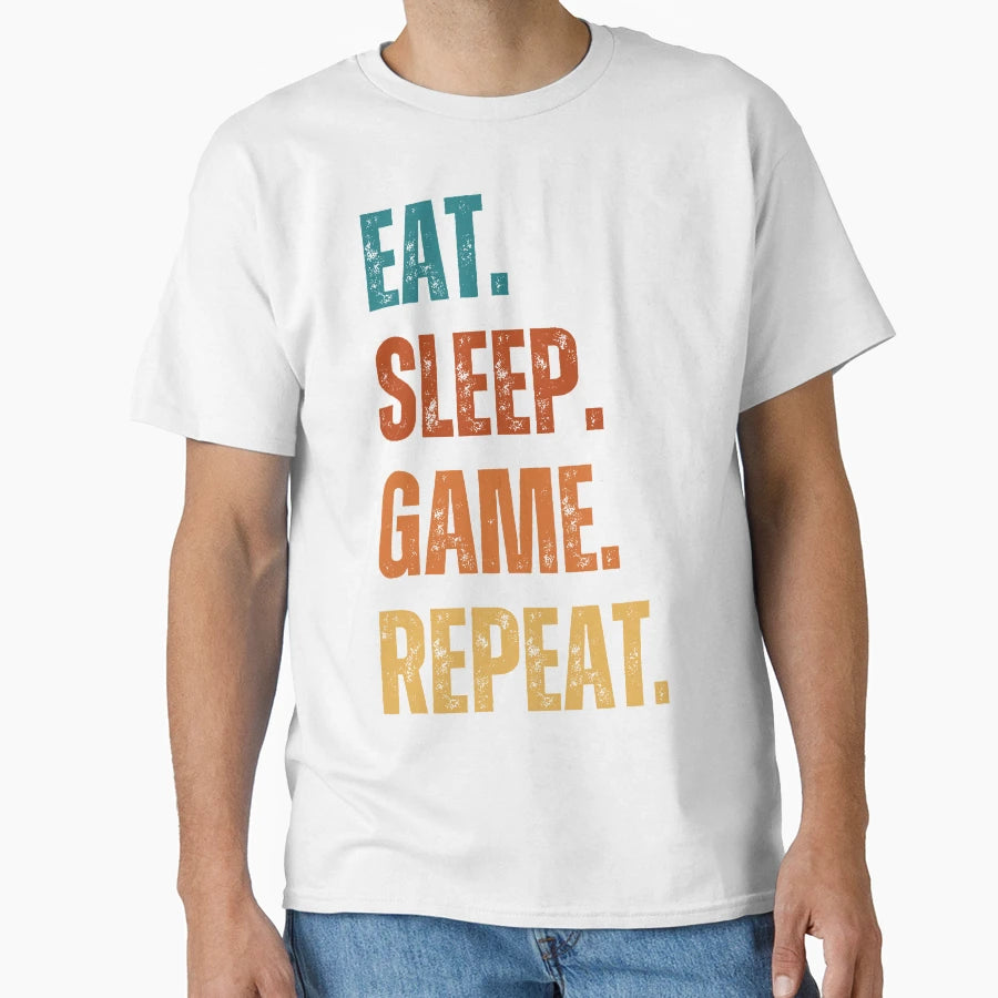 Eat Sleep Game Repeat T-Shirt - Trendy Graphic for Adults - T-Shirt, Sweatshirt, Hoodie