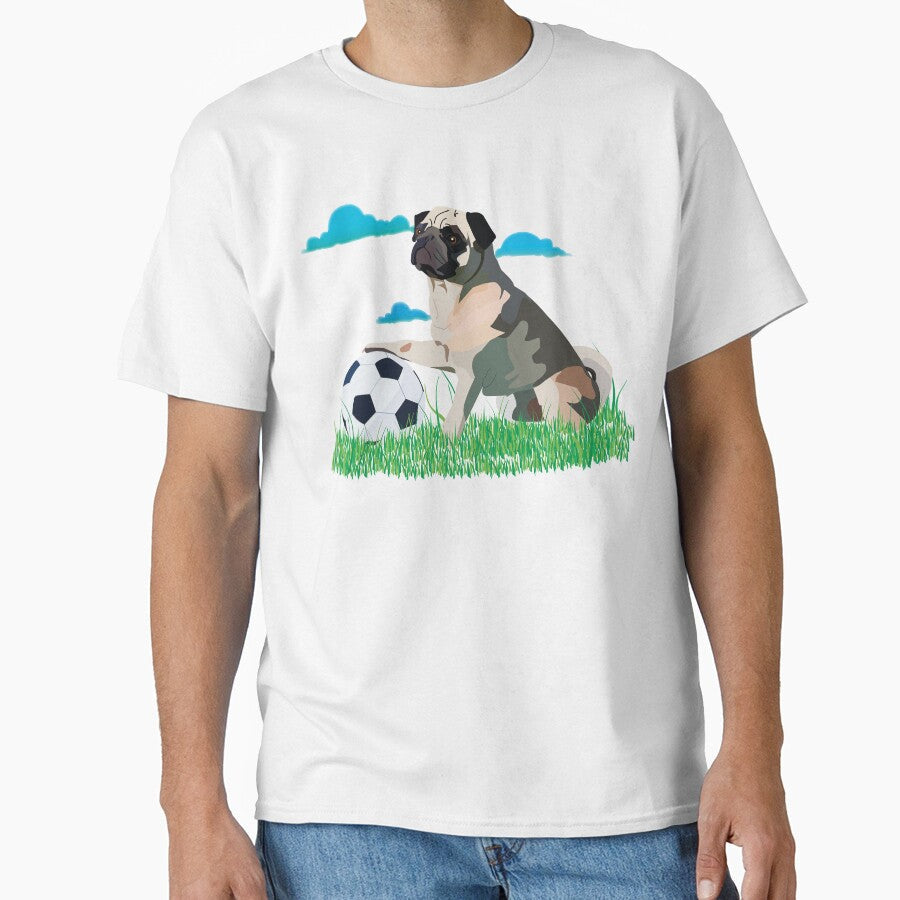 Cute Pug Playing Soccer Funny Dog Illustration by - Adult & Kids T-Shirts, Sweatshirts & Hoodies apparel design preview 1