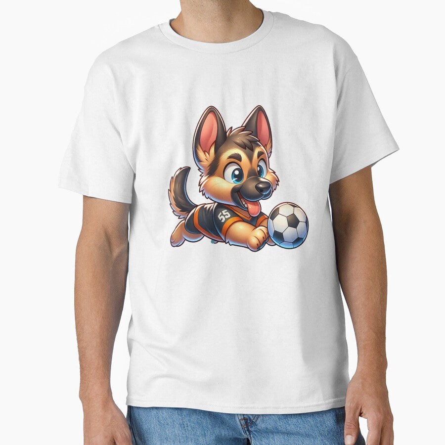Puppy playing with soccer ball gift for guy by - Adult & Kids T-Shirts, Sweatshirts & Hoodies apparel design preview 1