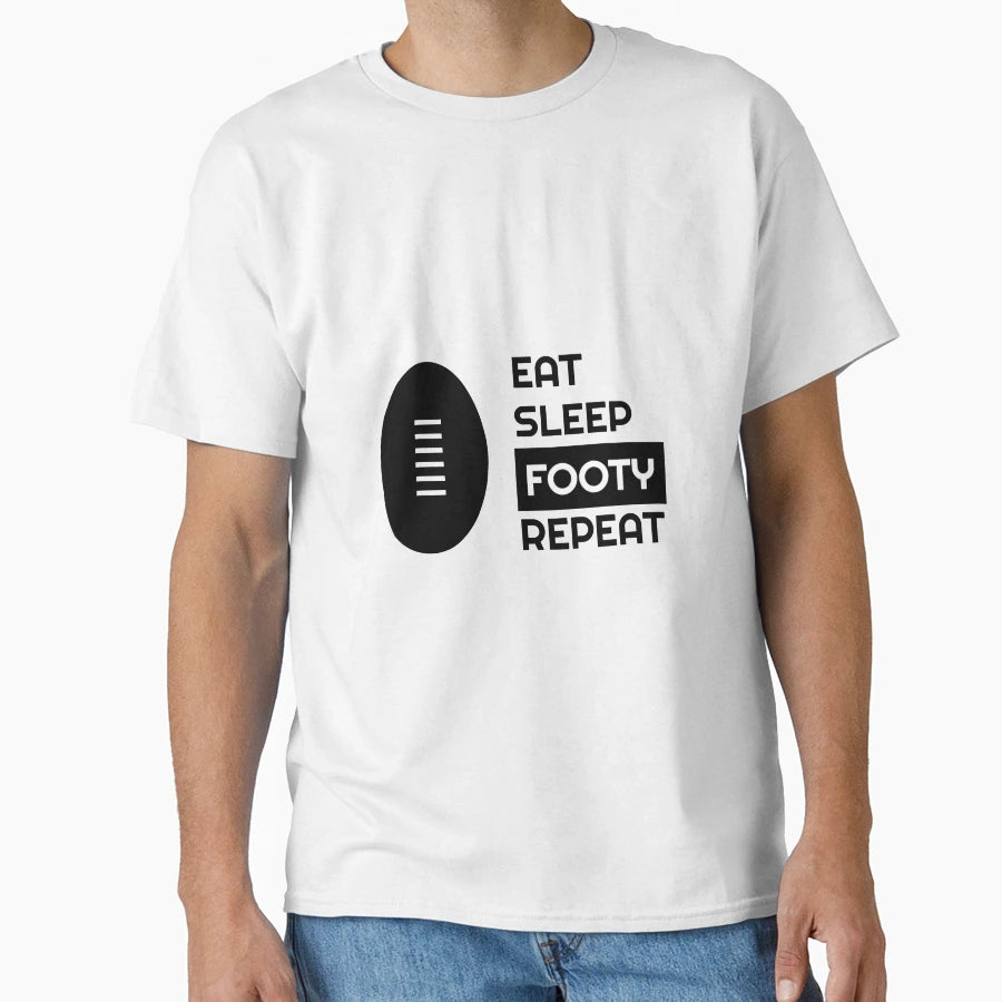 Eat Sleep Footy Repeat T-Shirt - Trendy Graphic Unisex - T-Shirt, Sweatshirt, Hoodie