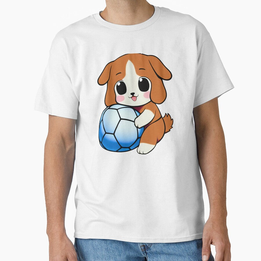 Cute Dog Holding Soccer Ball by BAYFAIRE - Adult & Kids T-Shirts, Sweatshirts & Hoodies apparel design preview 1