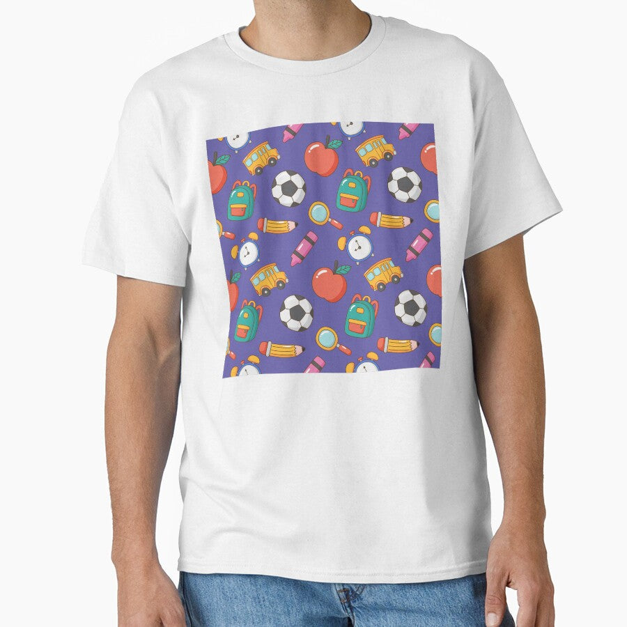 Cute Cartoon School Supplies Pattern Notebook Purple - Adult & Kids T-Shirts, Sweatshirts & Hoodies apparel design preview 1