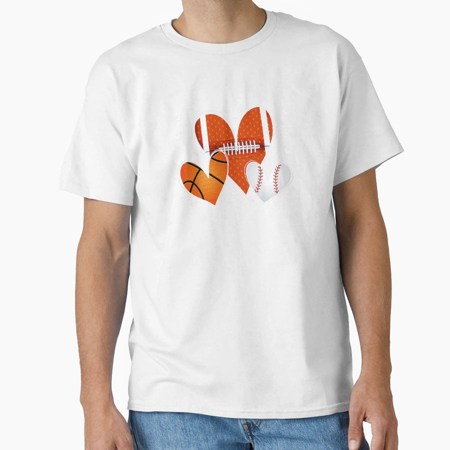 Heart Sports Balls Valentine Love T-Shirt - Custom Art Print Men Women - T-Shirt, Sweatshirt, Hoodie