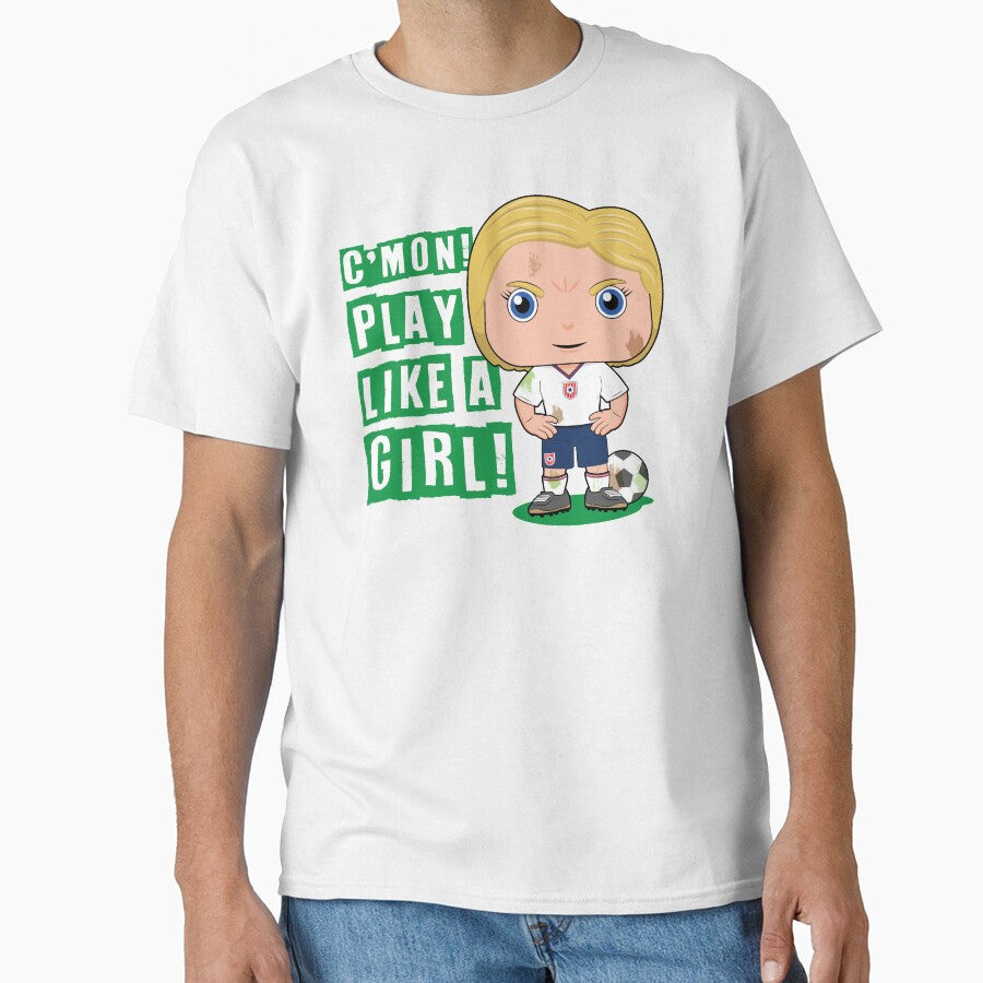 C'mon! Play like a girl kids soccer design by - Adult & Kids T-Shirts, Sweatshirts & Hoodies apparel design preview 1
