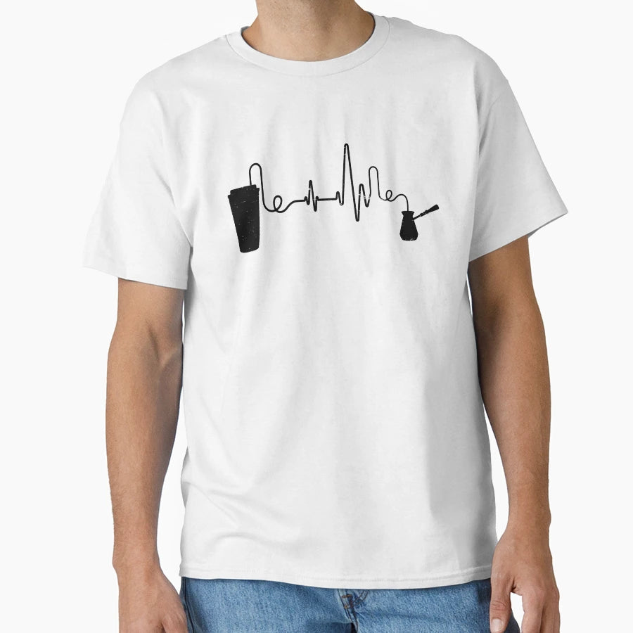 Coffee Heartbeat Coffee Cup Caffeine T-Shirt - Fun Novelty Design Unisex - T-Shirt, Sweatshirt, Hoodie